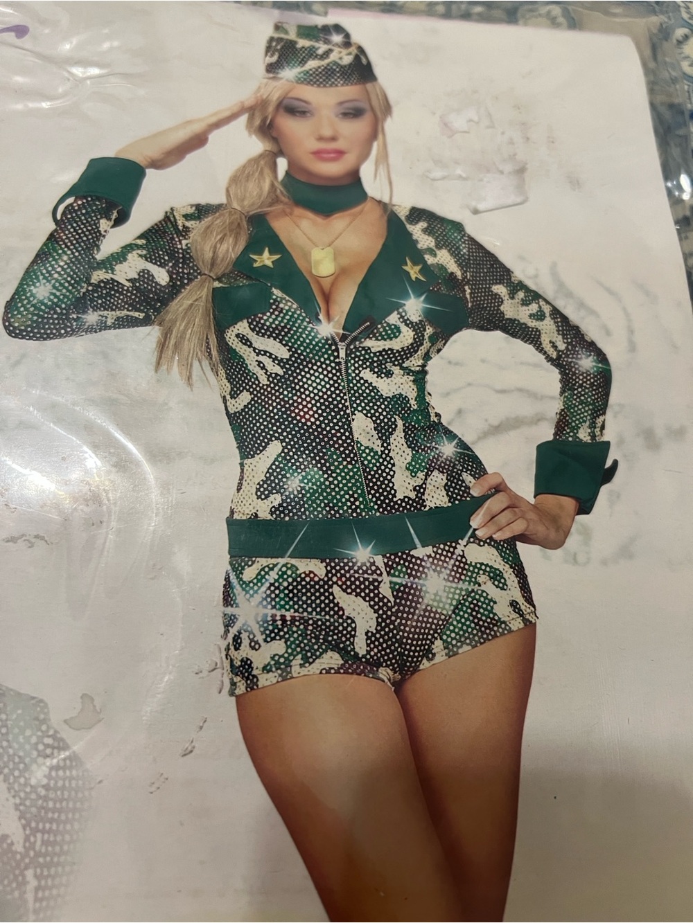 Army Girl Secret Wishes Costume Green Camo Hat and Accessories Set